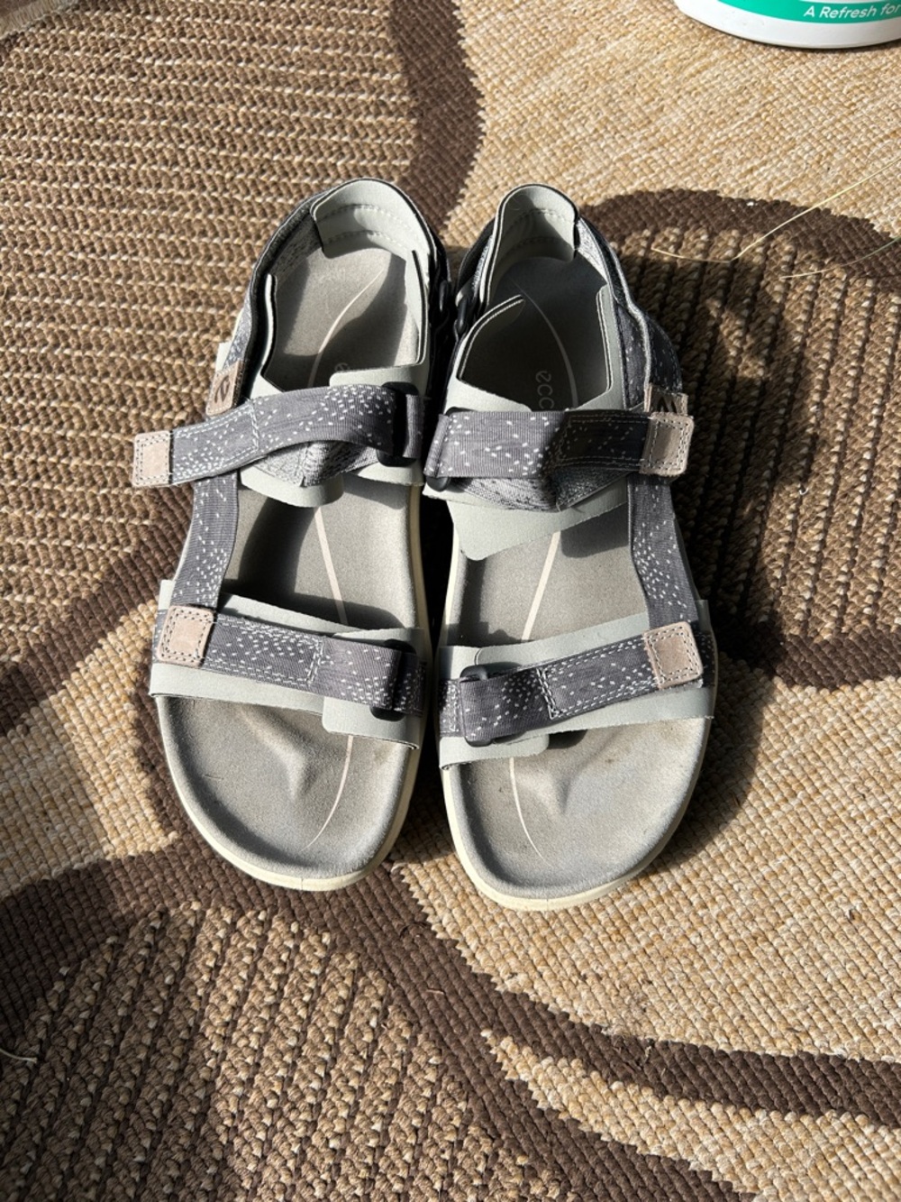 Ecco Women's Gray and Beige Adjustable Strap Sandals